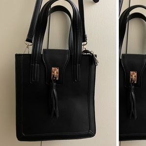 Black gold tone faux leather bag